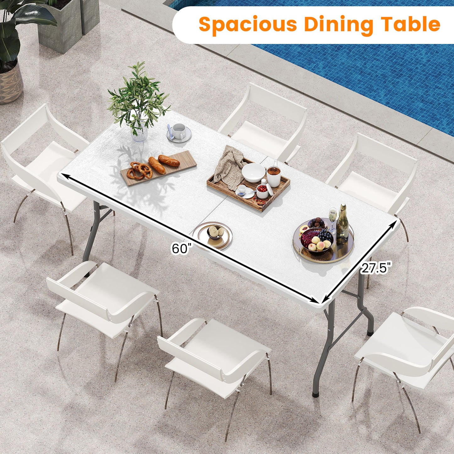 5FT Folding Picnic Table with Wood Grain HDPE Tabletop and Non-slip Foot Pads-WH, White Picnic Tables at Gallery Canada