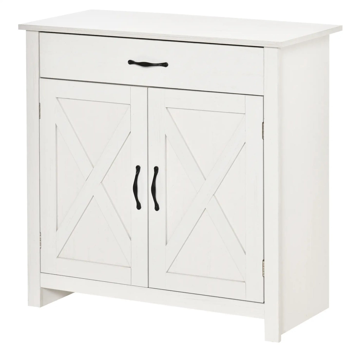 Farmhouse Sideboard Buffet, Storage Cabinet with Barn Doors, Distressed White, White Bar Cabinets at Gallery Canada
