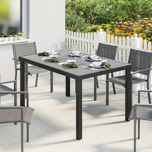 Rectangular Patio Table For 6, Wood-Plastic Composite Top, Steel Frame, Grey Patio Dining Tables Grey, Black at Gallery Canada