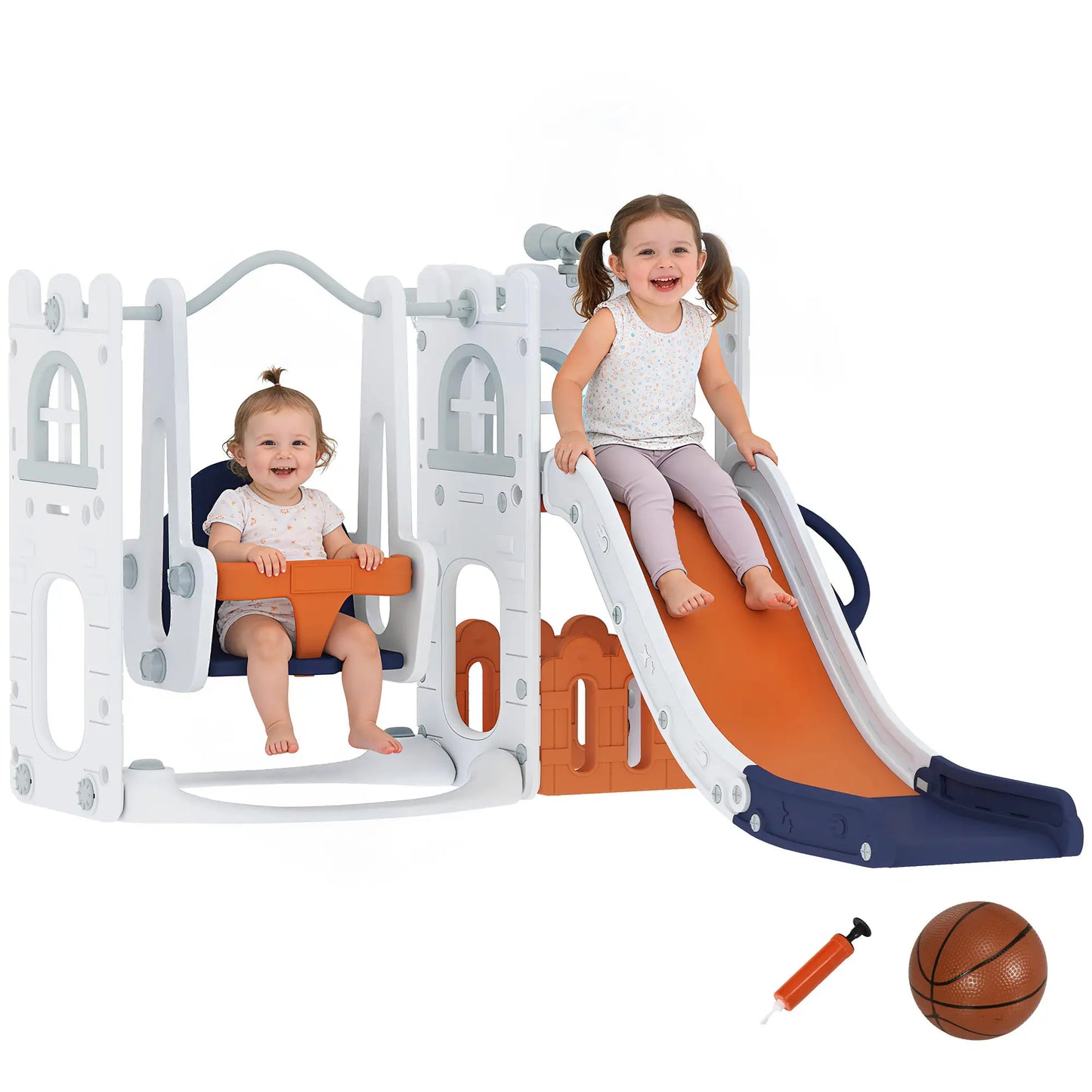 6-In-1 Baby Swing Playset, Indoor Slide Swing Set, Orange Gym Sets & Swings at Gallery Canada