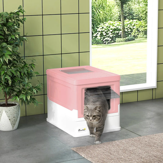 Enclosed Kitty Litter Box, Large, with Scoop, Tray, Pink Cat Litter Box Enclosures Pink and White at Gallery Canada