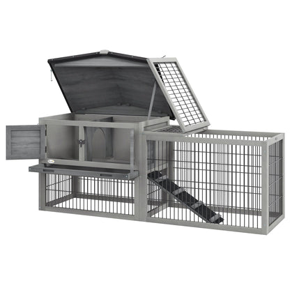 Wood Rabbit Hutch w/ Ramp, Openable Roof, Pull-out Tray, Light Grey at Gallery Canada