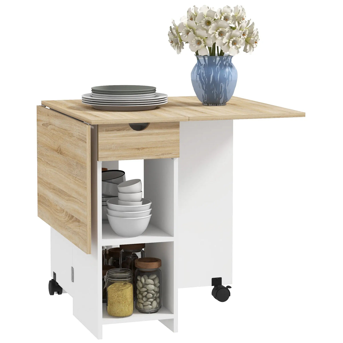 Folding Dining Table, Drop Leaf with Drawer, Storage Shelves, Oak Bar Tables & Dining Tables at Gallery Canada