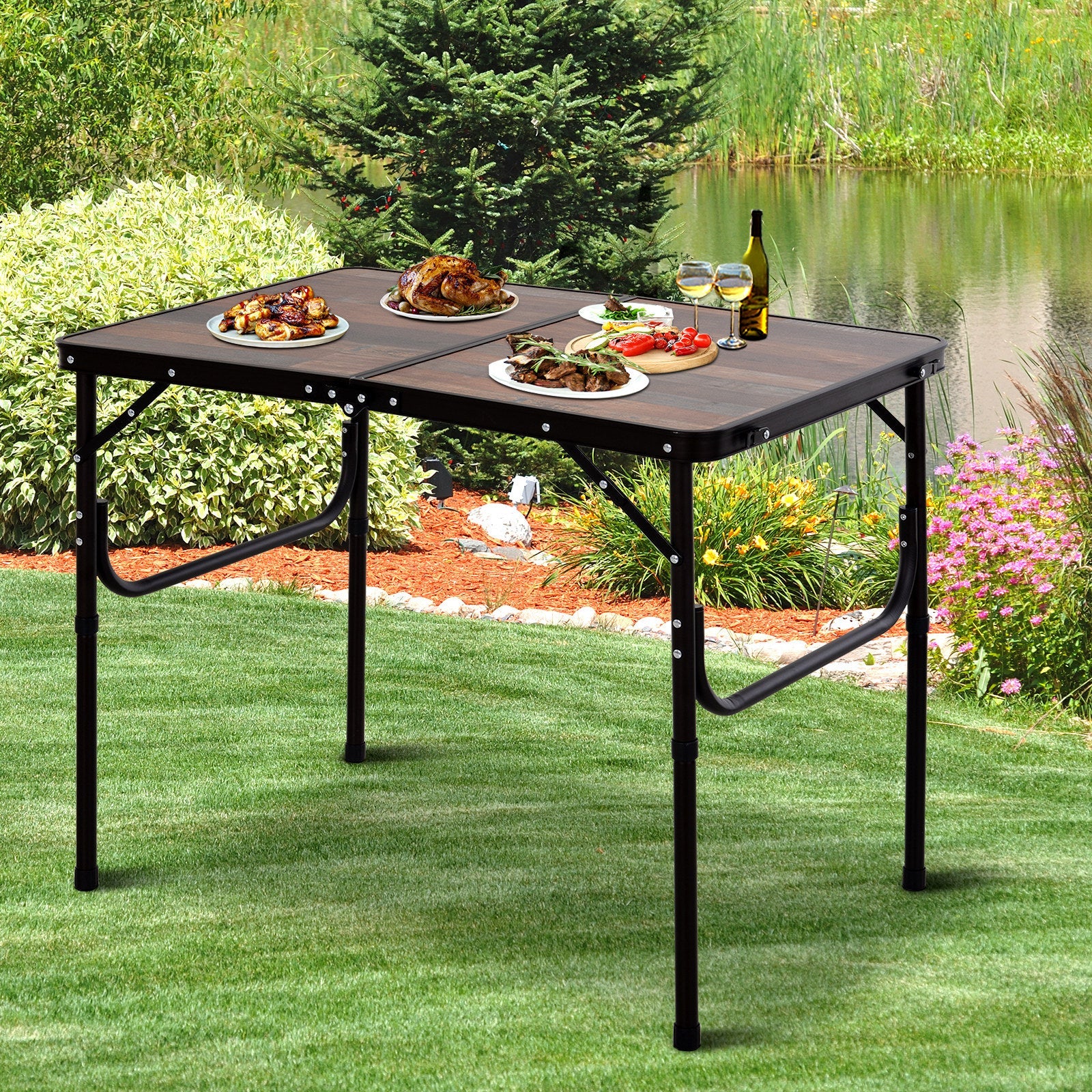 35.5" Outdoor Folding Portable Camping Picnic Table with Adjustable Height, Aluminum Frame for BBQ, Party, Coffee at Gallery Canada