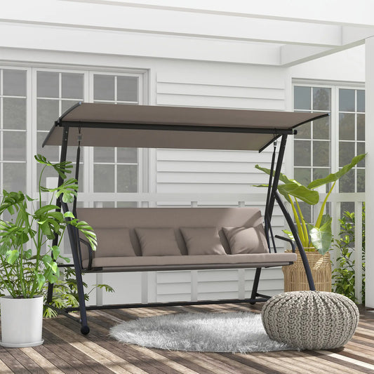 3 Seater Porch Swing, Convertible Chair Bed, Light Brown Patio Swings with Stand Light Brown at Gallery Canada