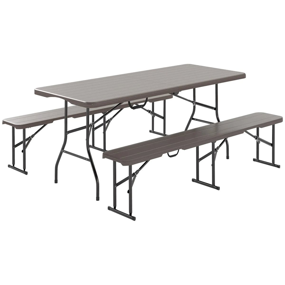 6FT 3PCS Faux Rattan Camping Table Bench Set, Brown Picnic Tables & Camping Chairs at Gallery Canada