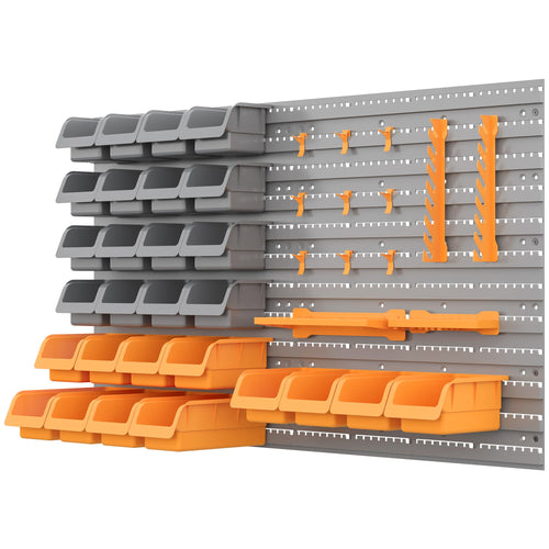 44PC Wall Mounted Storage Bins Parts Rack Kit with Storage Bins, Pegboard and Hooks, Garage Plastic Organizer, Orange