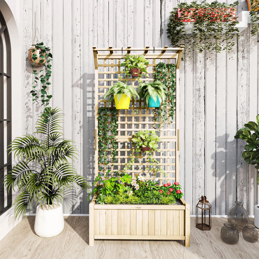 Wood Planter with Trellis, Raised Garden Bed, Privacy Screen, Natural Wood Raised Garden Beds Natural at Gallery Canada