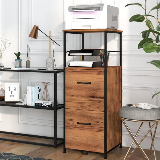 Vertical Filing Cabinet, 2 Drawers, Hanging Bars, Letter and A4 Size, Rustic Brown Office Cabinets & Cupboards Rustic Brown, Black at Gallery Canada