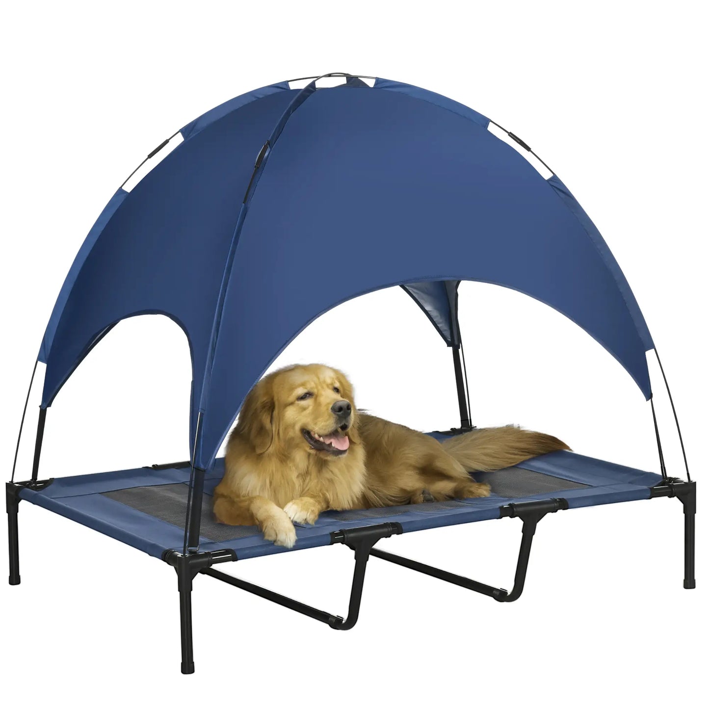 Portable Raised Dog Cot with Canopy, XL Size, Dark Blue Elevated Dog Beds at Gallery Canada