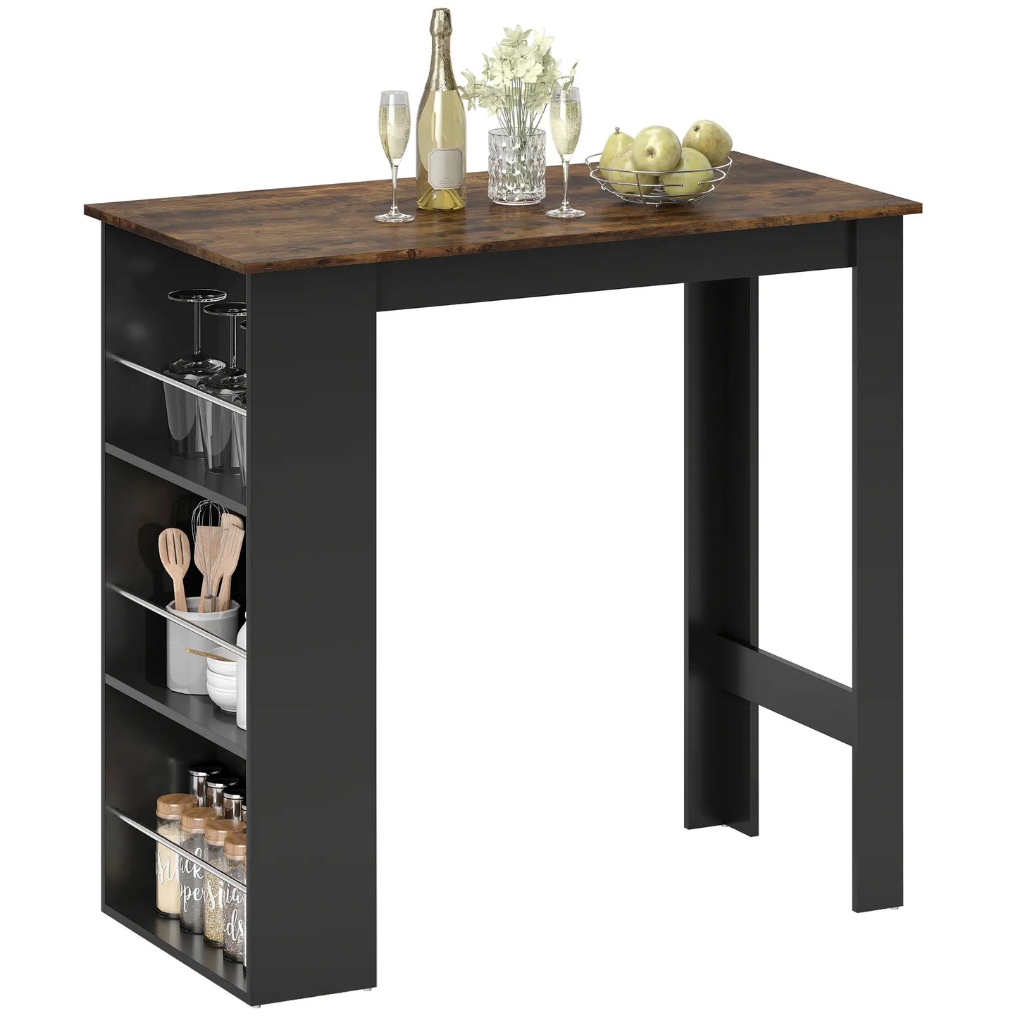 Modern Bar Table, Counter Height, 3 Storage Shelves, Rustic Brown, Brown Bar Tables at Gallery Canada