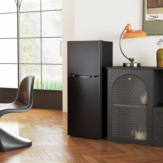 Double Door Mini Fridge, 4.6 Cu.Ft, Freezer, Thermostat, Black Small Kitchen Appliances Black at Gallery Canada