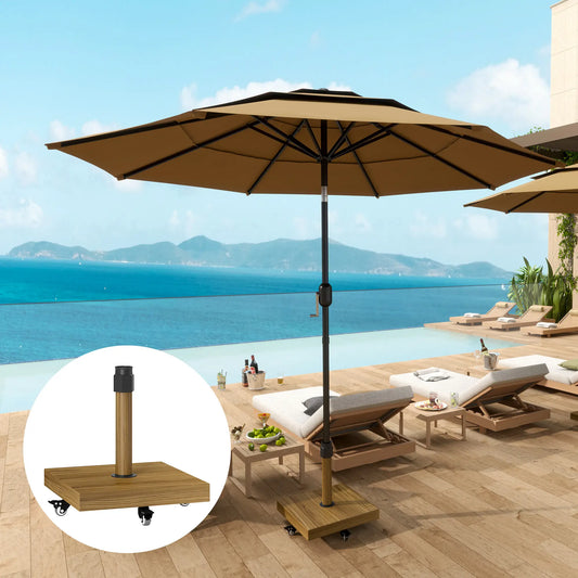 Heavy Duty Patio Umbrella Stand with Wheels, Outdoor Base Holder Umbrella Bases Natural at Gallery Canada