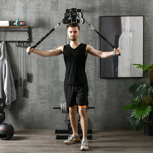 Wall Mount Cable Station, 15 Position Adjustable Dual Pulley, Home Gym Power Towers Black at Gallery Canada