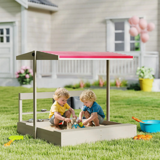 Kids Sandbox with Cover, Wooden Sand Box with Seat, Storage, 3-7 Years, Grey Sandboxes & Accessories Grey at Gallery Canada