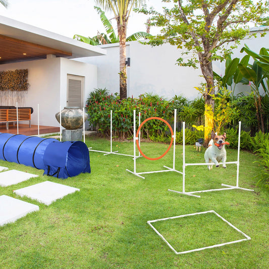 5Pcs Dog Agility Training Set, 8.7KG, Tunnels, Jump Ring, Weave Poles Dog Agility Training Equipment White, Orange, Blue at Gallery Canada