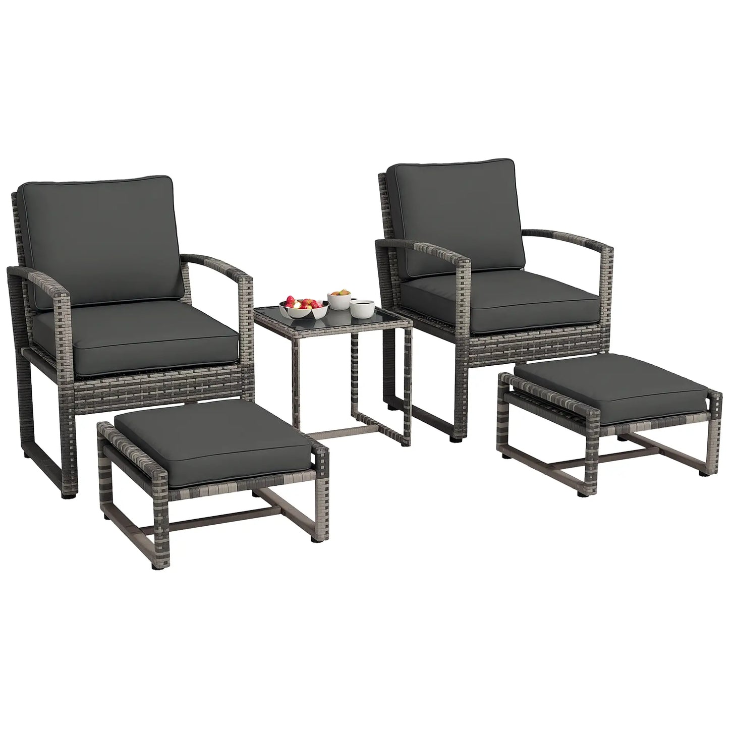 5-Piece Patio Furniture Set, Armchair, Stool, Table, Cushions, Outdoor Wicker Sofa Patio Furniture Sets at Gallery Canada