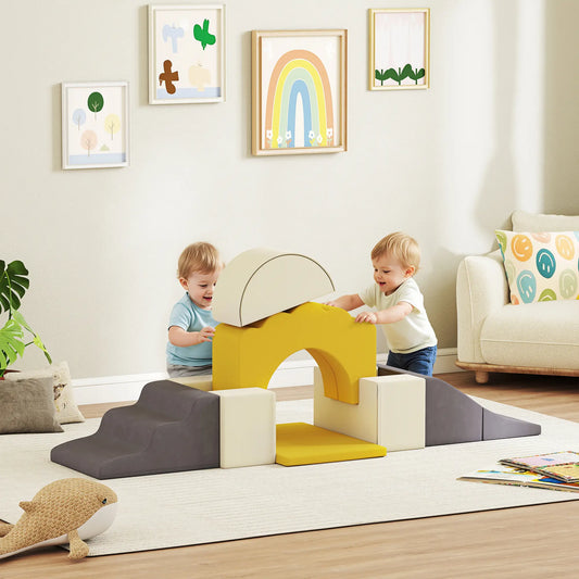7-Piece Baby Soft Play Set, Indoor Gym for Crawling, Sliding, Yellow Kids Gym & Playmats Grey, Yellow, Beige at Gallery Canada