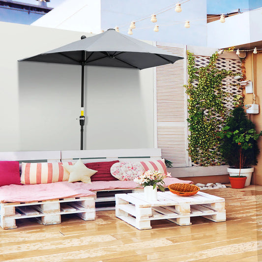 6.6 x 6ft Half Patio Umbrella, Double-Sided Canopy, Crank Handle, Grey Sun Umbrellas Dark Grey at Gallery Canada