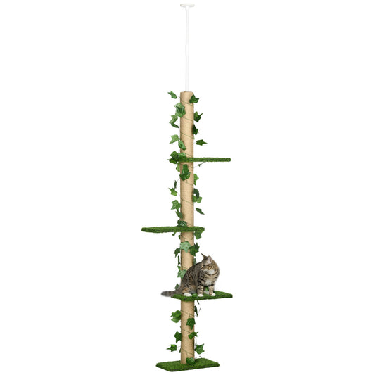 4-Tier Floor to Ceiling Cat Tree, Height(80-95Inches)Adjustable, Tall Cat Tower w/ Anti-Slip Kit, Leaves, Multi-Layer Activity Centre w/ Scratching Post - Gallery Canada