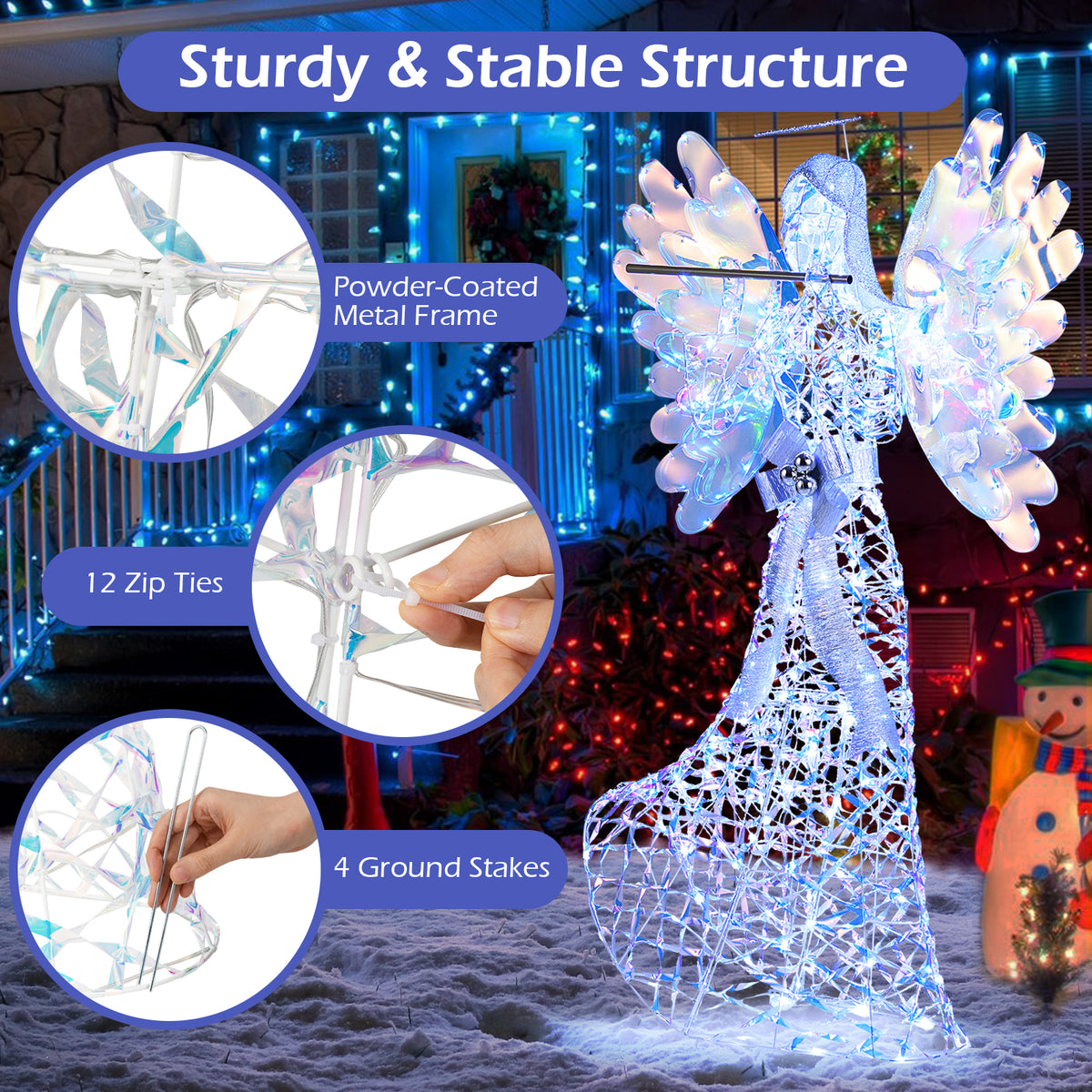 5.2 FT Angel Christmas Decoration, 3D Glittering Halo With Flute, White Christmas at Gallery Canada