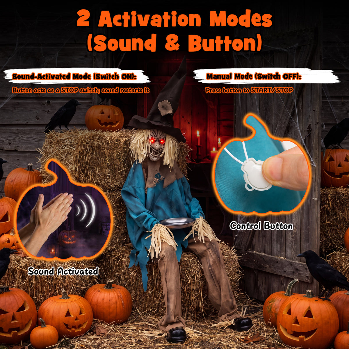 5.2 ft Halloween Animatronic Scarecrow, Blue