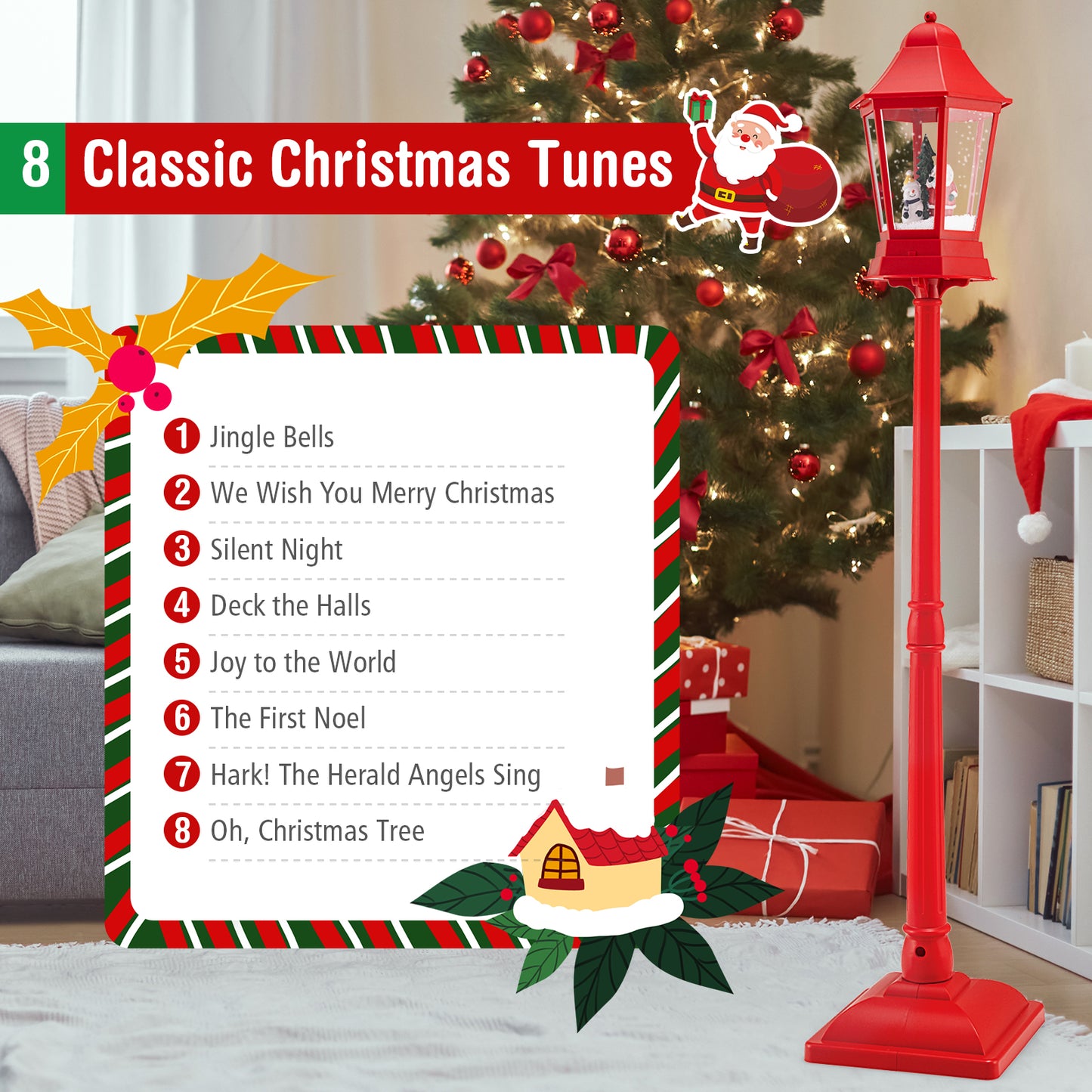 5.3 Feet Musical Christmas Street Lamp, LED Lights, Blowing Snow, Red Christmas Decor & Accessories at Gallery Canada