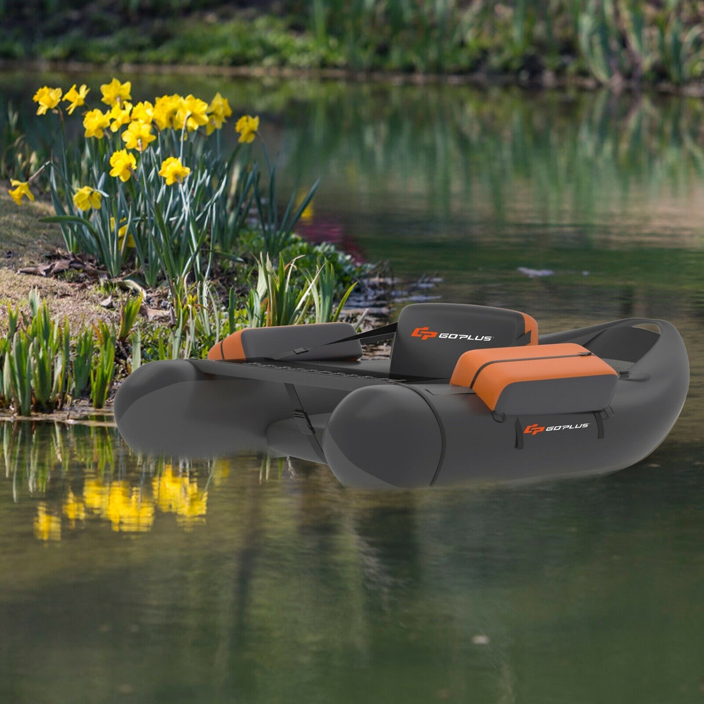 Inflatable Fishing Float Tube, With Pump Storage Pockets And Fish Ruler, Gray