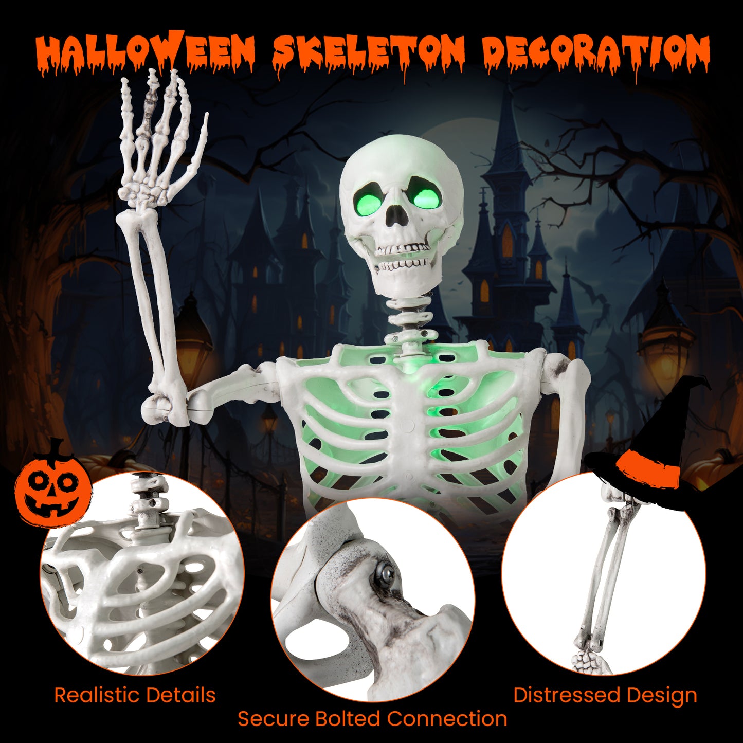 5.5 FT Halloween Skeleton, Life Size Posable, Indoor Outdoor Decoration, White Halloween at Gallery Canada