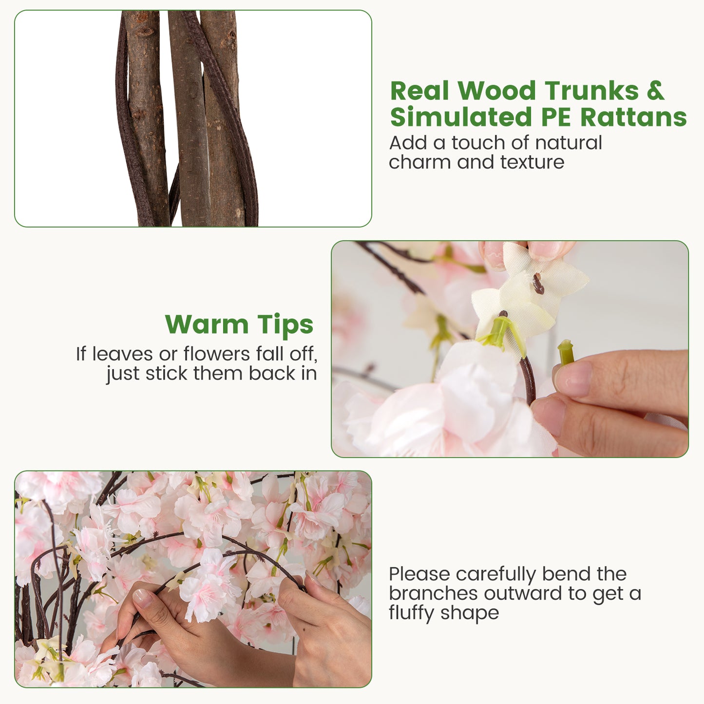 5.5 FT Artificial Cherry Blossom Tree, Pink White Flowers, White Faux Plants at Gallery Canada