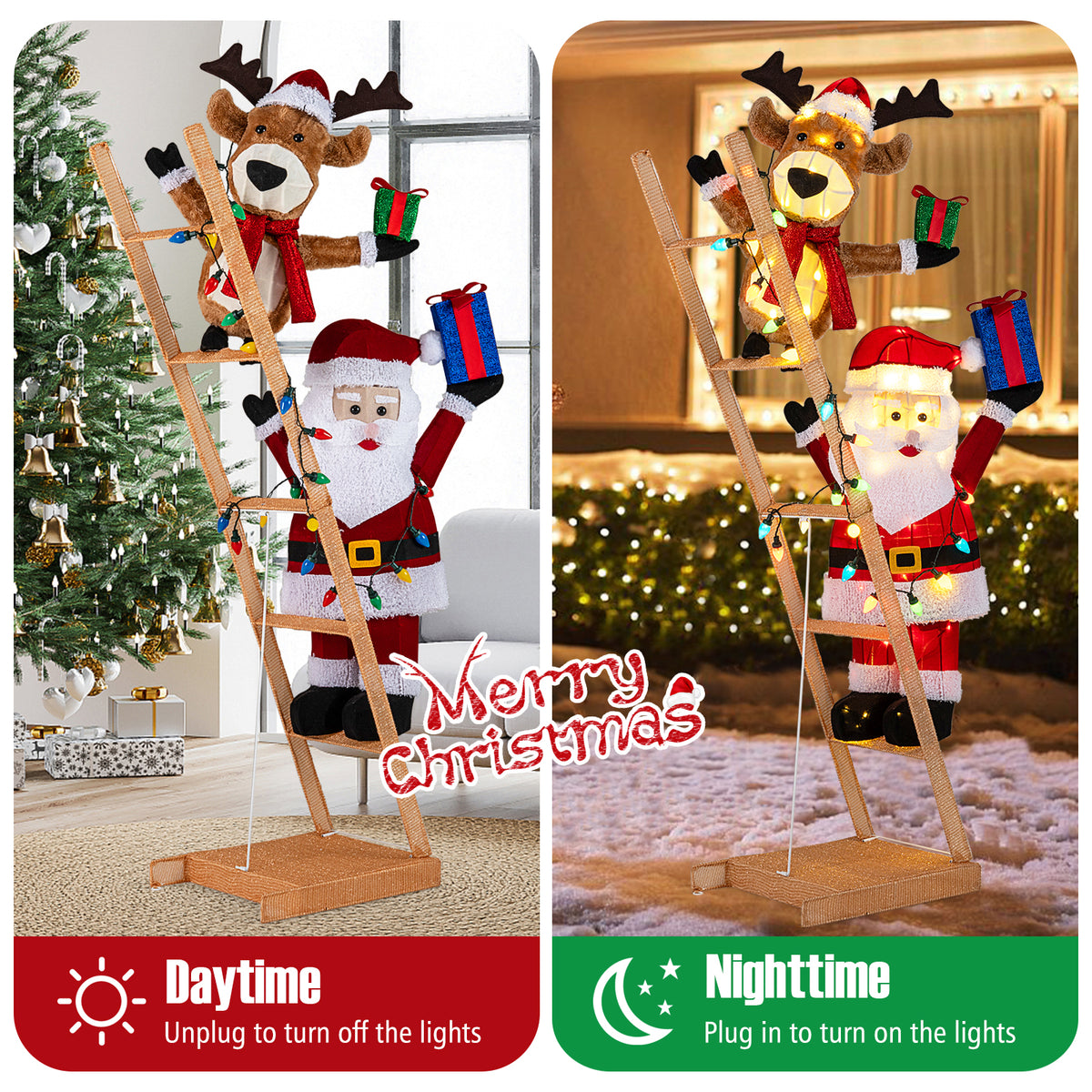 5.5 Feet Christmas Reindeer, Santa On Ladder, 100 LED Lights, Multicolor Christmas Decor & Accessories at Gallery Canada