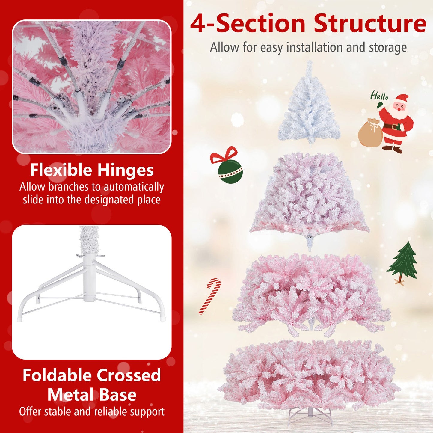 5/6/7/8 FT Artificial Christmas Tree with Warm White LED Lights and 8 Modes for Holiday-8 Feet, Pink Christmas Tree at Gallery Canada
