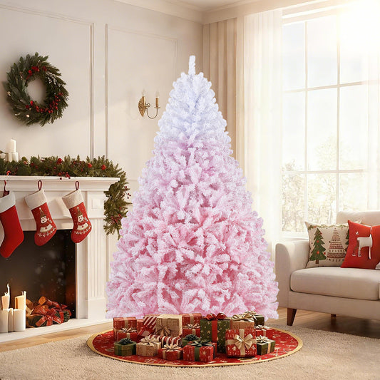 7 FT Artificial Christmas Tree, Warm White LED Lights, 8 Modes, Pink