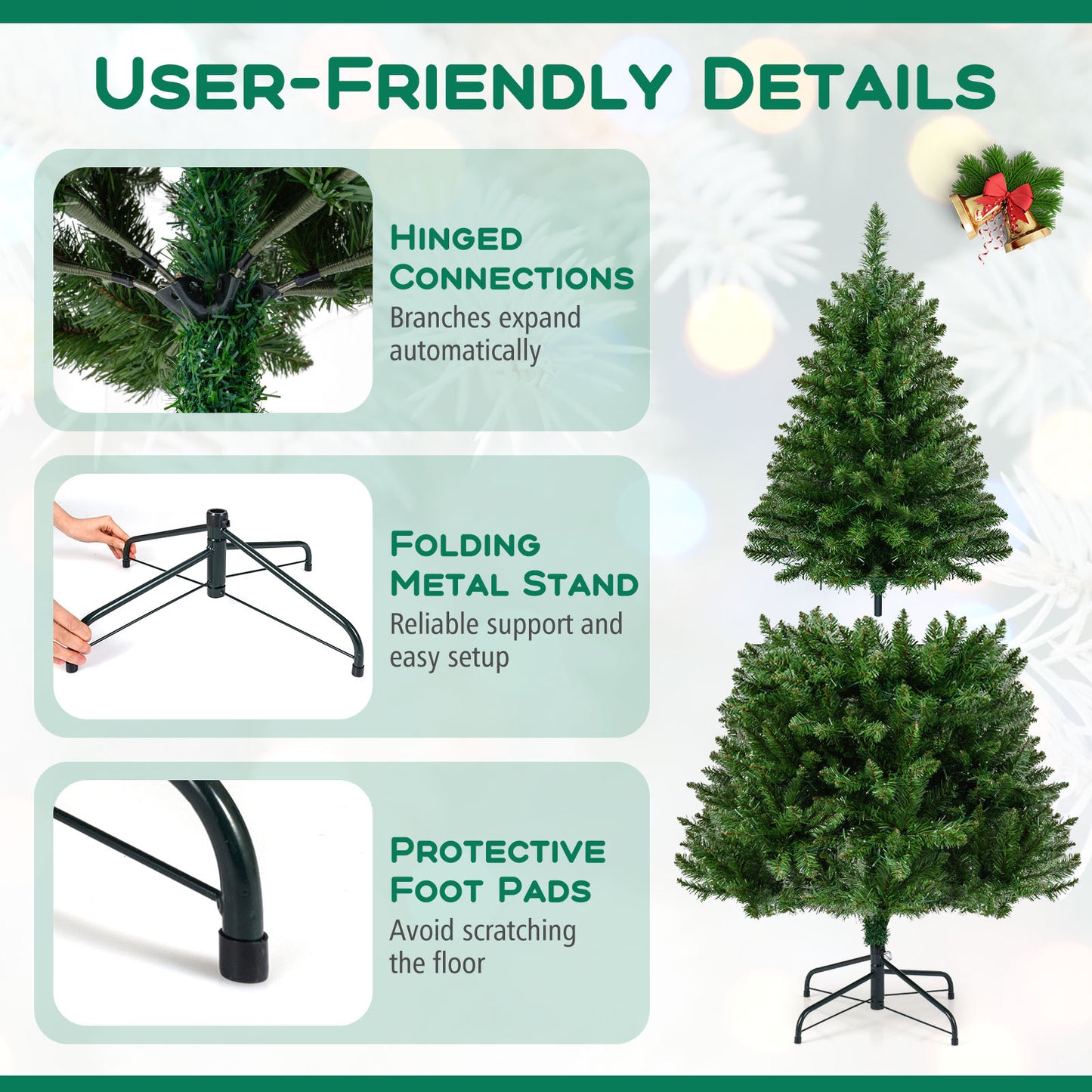 5 Feet Artificial Christmas Tree, 7 Lighting Modes, Green Christmas Tree at Gallery Canada