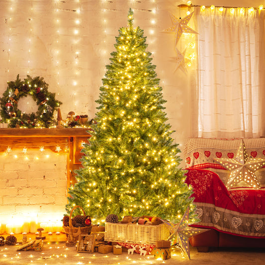 7 Feet Artificial Christmas Tree, Hinged, 7 Lighting Modes, Green Christmas Tree Green at Gallery Canada