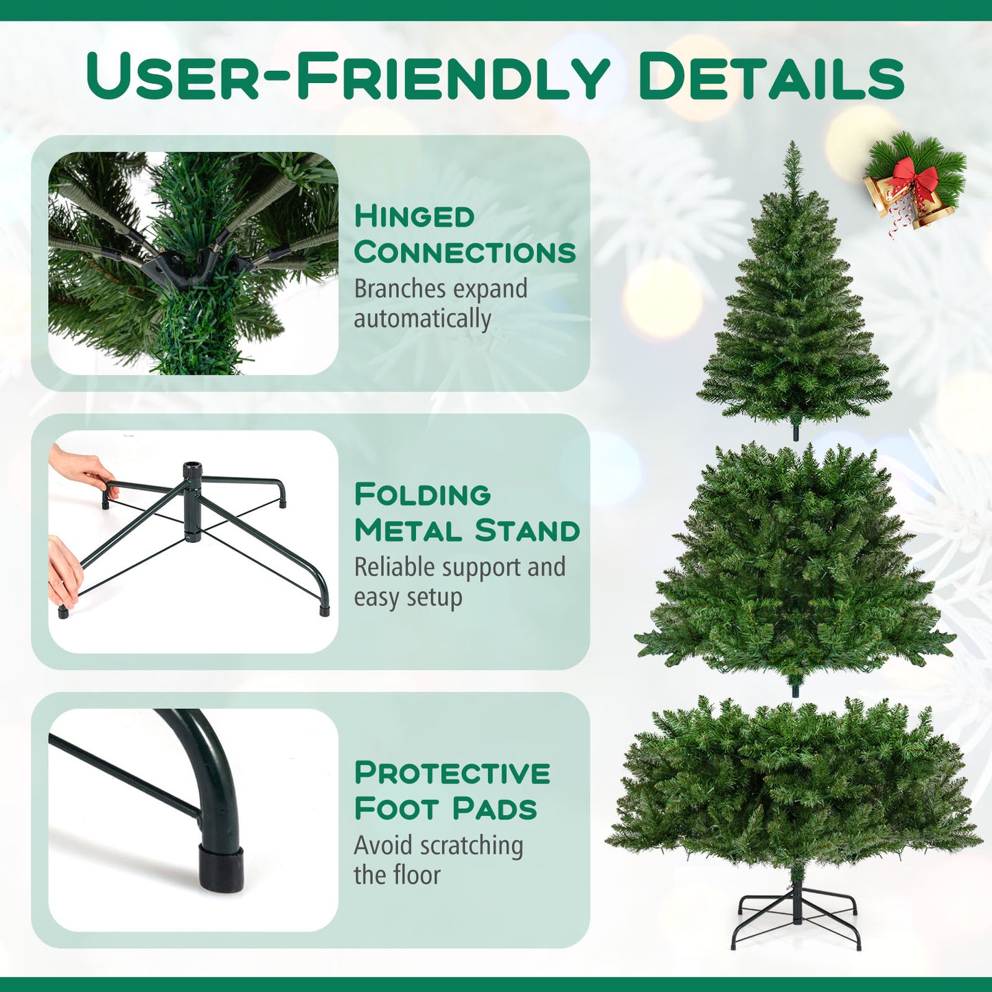 7 Feet Artificial Christmas Tree, Hinged, 7 Lighting Modes, Green Christmas Tree at Gallery Canada