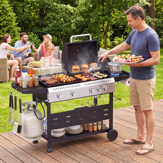 5-Burner Propane Gas Grill Griddle Combo, Black Outdoor Grills Black at Gallery Canada