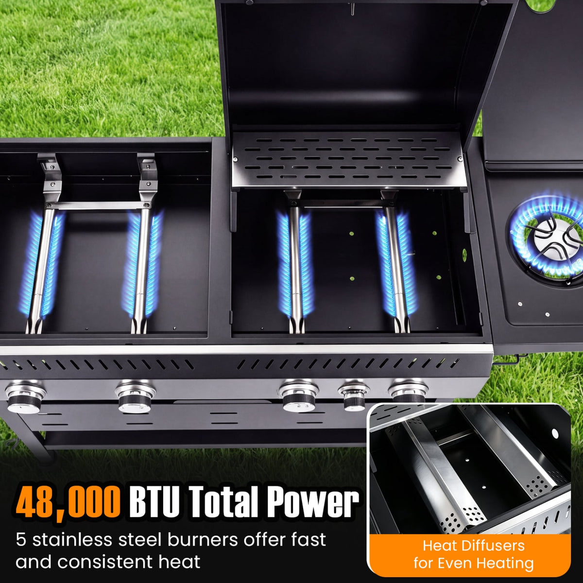 5-Burner Propane Gas Grill Griddle Combo, Black Outdoor Grills at Gallery Canada