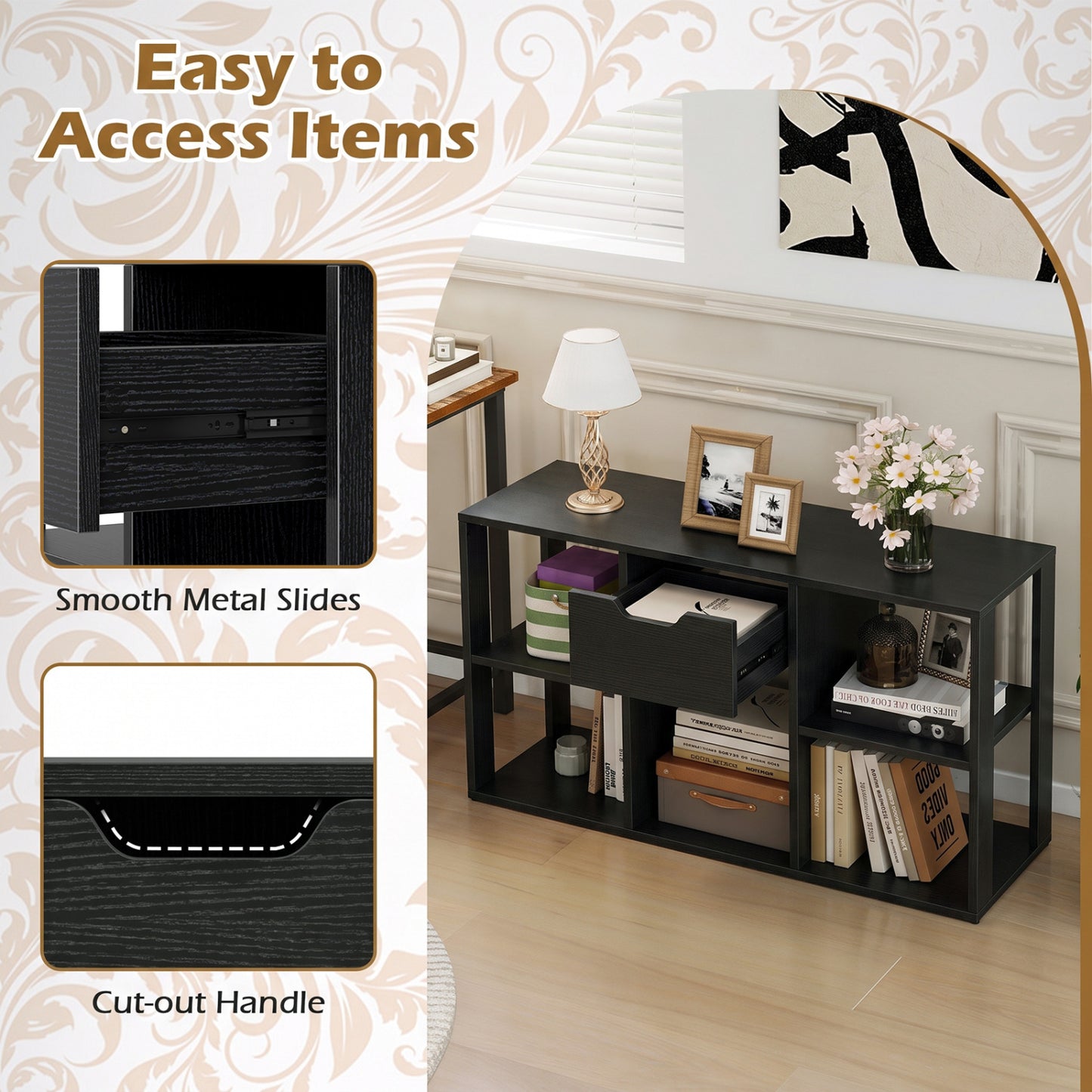 5-Cube Bookcase with Drawer, Black