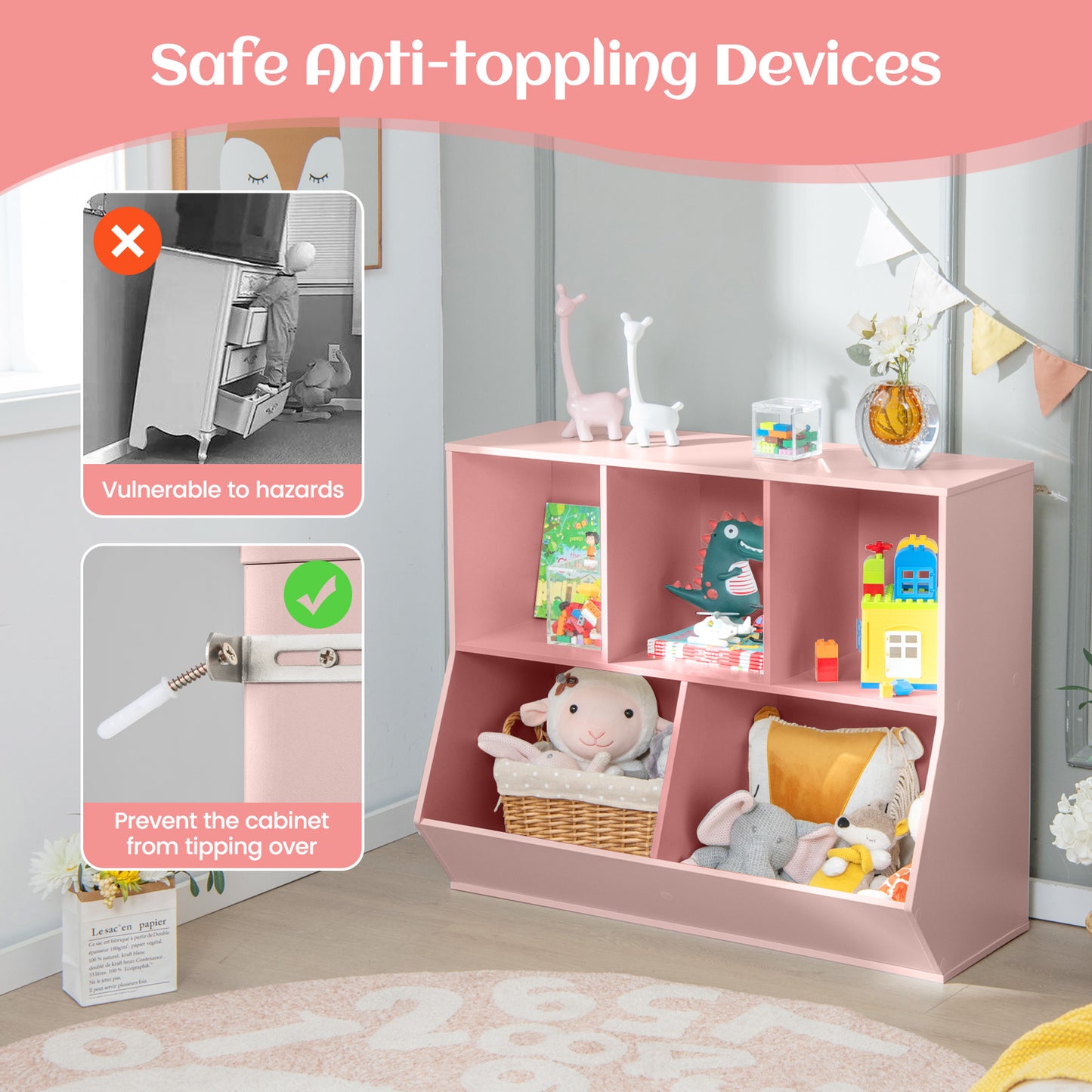 5-Cube Wooden Kids Toy Storage Organizer, Pink Kids Storage at Gallery Canada
