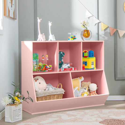 5-Cube Wooden Kids Toy Storage Organizer with Anti-Tipping Kits, Pink Kids Storage Pink at Gallery Canada