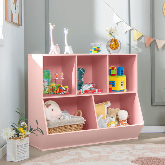 5-Cube Wooden Kids Toy Storage Organizer, Pink