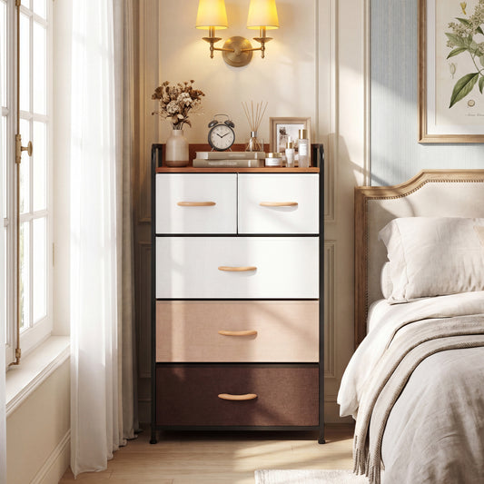 5-Drawer Fabric Dresser with Removable Fabric Bins, Multicolor Cabinets & Chests Multicolor at Gallery Canada
