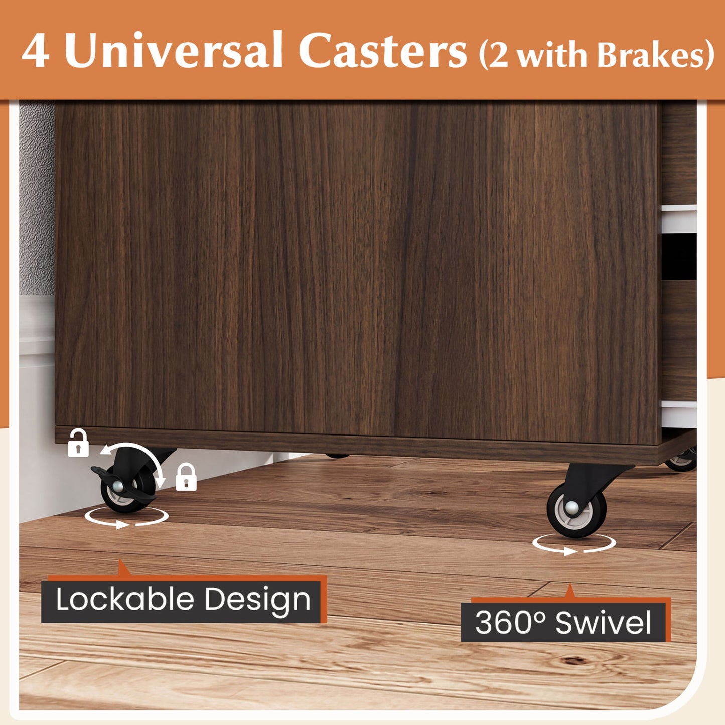 5 Drawer Mobile File Cabinet with Wheels for Living Room, Walnut File Cabinets at Gallery Canada
