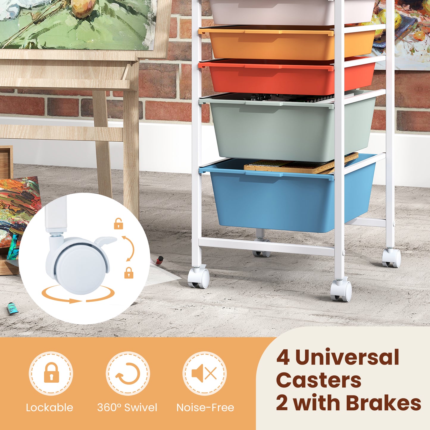 5-Drawer Rolling Storage Cart, Mobile Organizer, Wooden Tabletop, Lockable Wheels, Macaron File Cabinets at Gallery Canada