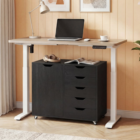 5-Drawer Rolling Storage Cart With Side Cabinet, Black File Cabinets Black at Gallery Canada