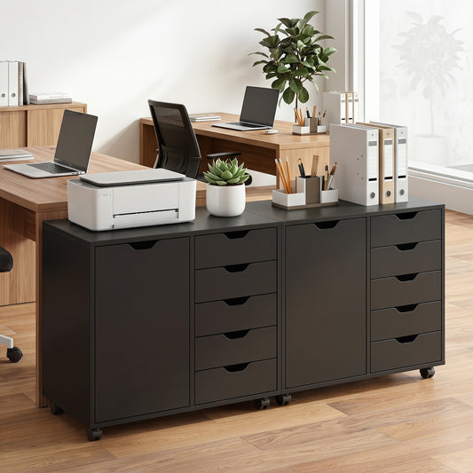 5 Drawer Storage Cabinet on Wheels with Adjustable Shelf, Black File Cabinets Black at Gallery Canada