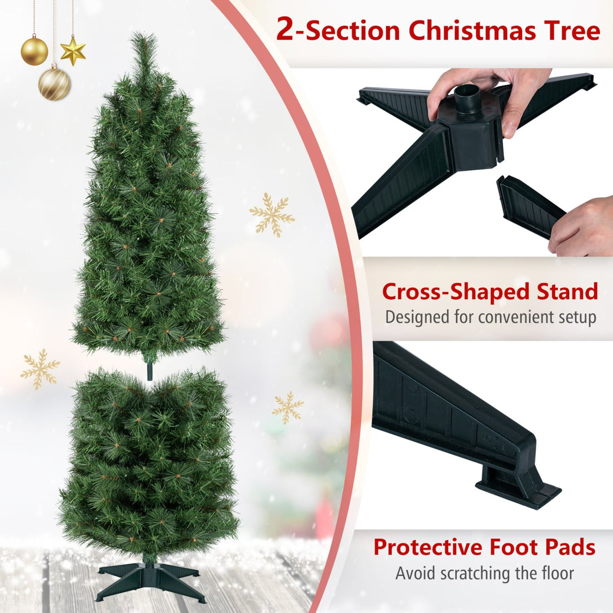 5 FT Artificial Pine Xmas Tree, 309 Tips, Green