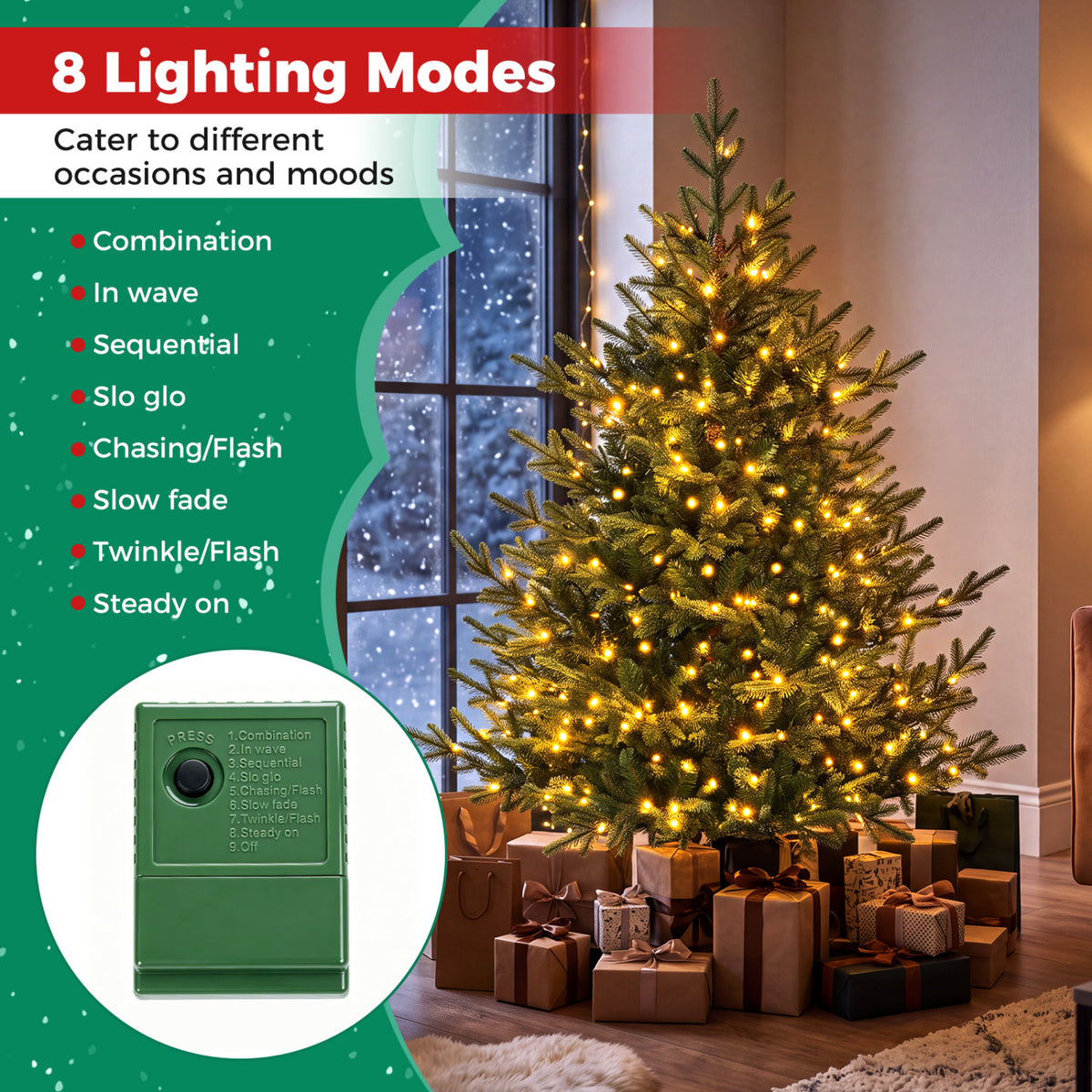 Sapin de Noël artificiel pré-éclairé de 5 pieds, 180 lumières LED blanc chaud, vert