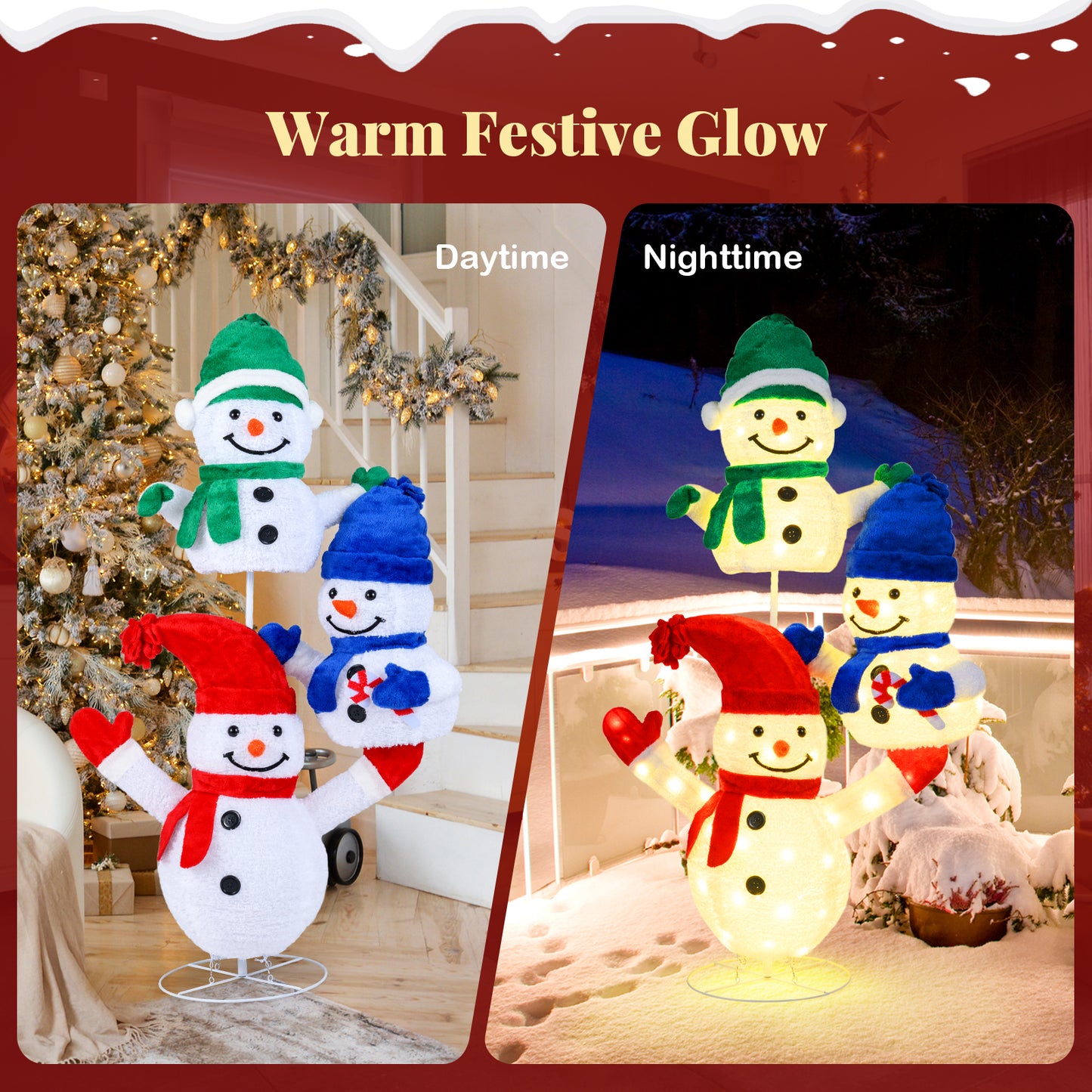 5 FT Stacked Snowman Christmas Decoration, 110 LED Lights Christmas Decor & Accessories at Gallery Canada